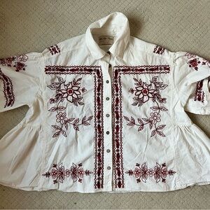 Free People We The Free White Embroidered Boho Top Floral S